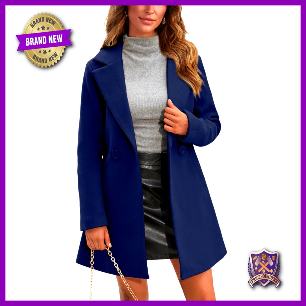 Wool Pea Coat Double Breasted Midi Trench Classic Elegant Winter Outerwear
